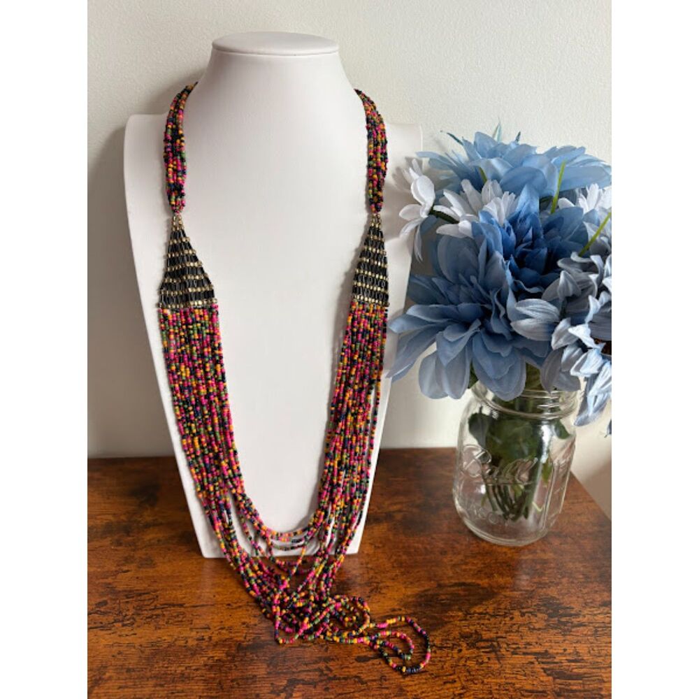 Multicolored Multi-Strand Beaded Necklace & Earrings Set